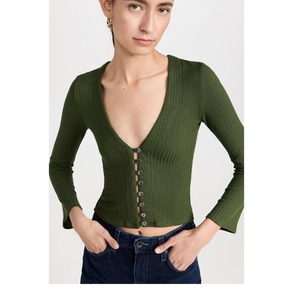 Reformation Gellar Knit Bell Sleeve Top Sweater Fern Green Size Small - Picture 1 of 4